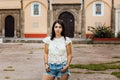 Mexican woman portrait looking happy and smiling in a colonial city in Mexico City Royalty Free Stock Photo