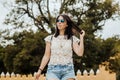 Mexican woman portrait looking happy and smiling in a colonial city in Mexico City Royalty Free Stock Photo