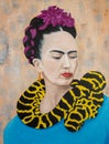 Mexican woman and snake portrait, oil painting