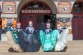 mexican women pose for the day of the dead in western clothes at the stockyards in Fort Worth, Texas, USA