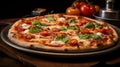 Exquisite Craftsmanship: Uhd Image Of Skillfully Lit Pizza On Wooden Platter