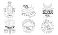 Mexicano Food Hand Drawn Retro Labels Set, Traditional Spicy Menu Monochrome Badges Vector Illustration