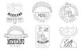 Mexicano Menu Hand Drawn Retro Labels Set, Traditional Fresh and Spicy Food Monochrome Badges Vector Illustration