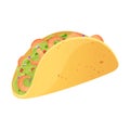 Mexicano taco with shrimps and guacamole. Latino american food illustration in cartoon style