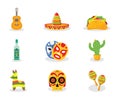 Mexico attributes flat vector illustrations set Royalty Free Stock Photo