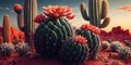 Mexico cactus in a desert landscape background . Ai generative