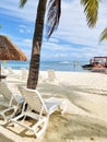 Mexico, Cancun, empty deckchairs on the beach