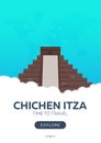 Mexico. Chichen Itza. Time to travel. Travel poster. Vector flat illustration.