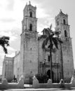 Mexico church cathedral Merida colonial architecture historial yucatan black and white