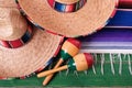 Mexico cinco de mayo festival mexican sombrero maracas closeup t