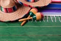 Mexico cinco de mayo festival wood background mexican sombreros