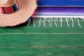 Mexico cinco de mayo old green wood background mexican sombrero Royalty Free Stock Photo
