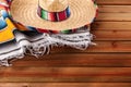 Mexico cinco de mayo wood background mexican sombrero Royalty Free Stock Photo
