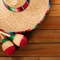 Mexico cinco de mayo wood background mexican sombrero square format Royalty Free Stock Photo