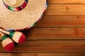 Mexico cinco de mayo wood background mexican sombrero Royalty Free Stock Photo