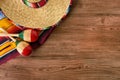 Mexico cinco de mayo wood background mexican sombrero Royalty Free Stock Photo