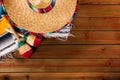 Mexico cinco de mayo wood background mexican sombrero top view copy space Royalty Free Stock Photo