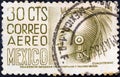 MEXICO - CIRCA 1950: A stamp printed in Mexico shows Aztec ruler Cuauhtemoc, circa 1950.