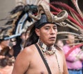 Mexico City, Mexico - April 30, 2017. Aztec dancers dancing in Zocalo square Royalty Free Stock Photo