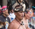 Mexico City, Mexico - April 30, 2017. Aztec dancers dancing in Zocalo square Royalty Free Stock Photo