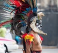 Mexico City, Mexico - April 30, 2017. Aztec dancers dancing in Zocalo square Royalty Free Stock Photo