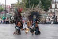 Mexico City, Mexico - April 30, 2017. Aztec dancers dancing in Zocalo square Royalty Free Stock Photo