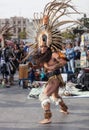 Mexico City, Mexico - April 30, 2017. Aztec dancers dancing in Zocalo square Royalty Free Stock Photo