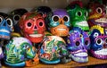 Mexico City, Mexico - April 30, 2017: Mexican colorful skulls. Traditional Mexican souvenirs. The symbol of the holiday