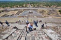 Mexico City, Mexico-21 April, 2018: Tourists climbing landmark ancient Teotihuacan pyramids in Mexican Highlands