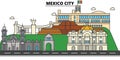 Mexico City. City skyline, architecture, buildings, streets, silhouette, landscape, panorama, landmarks, icons. Editable Royalty Free Stock Photo