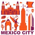 Mexico City culture travel vector set Royalty Free Stock Photo