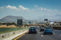 Mexico City, Mexico - February 4, 2019. Highway towards to mountains and volcans around Mexico City - Popocatepetl, Iztaccihuatl,