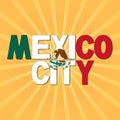 Mexico City flag text with sunburst illustration