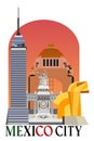 Mexico city iconic monuments and buildings - Latino tower, Revolution Monument, Juarez Memorial and El Caballito.