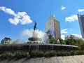 Mexico City, Mexico - Apr 23 2023: Diana the Huntress Fountain sculpture of Paseo de la Reforma in the Mexican capital