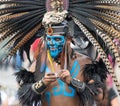 Mexico City, Mexico - April 30, 2017. Aztec dancers dancing in Zocalo square Royalty Free Stock Photo