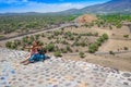 Mexico City, Mexico-21 April, 2018: Beautiful lady tourists enjoying the panoramic view and making selfies at the landmark ancient