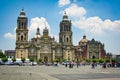 Mexico City, Mexico - April 12, 2012. Main square Zocalo with cathedral Royalty Free Stock Photo