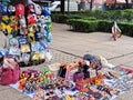 Mexico City, Mexico - August 23, 2023: Street stall selling masks of famous wrestlers from Mexican wrestling as souvenirs Royalty Free Stock Photo