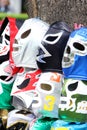 Mexico City, Mexico - August 23, 2023: Street stall selling masks of famous wrestlers from Mexican wrestling as souvenirs Royalty Free Stock Photo