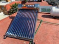 A Solar water heater of 15 tubes with capacity of 173 litres of waterstainless steel water Royalty Free Stock Photo