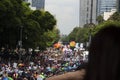 Large rainbow painted hearts next to Diana on reforma avenue LGBTTI pride protesters enjoy the national party for sexual diversity