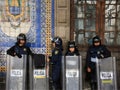 Mexico City, Mexico - November 24, 2015: Mexican Police Officers in Riot Gear outside building in Zocalo Square, Mexico City Royalty Free Stock Photo