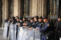 Mexico City, Mexico - November 24, 2015: Mexican Police Officers in Riot Gear outside building in Zocalo Square, Mexico City Royalty Free Stock Photo