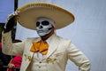 Mexico City, Mexico, ; November 1 2015: Portrait of a Mexican charro mariachi in disguise at the Day of the Dead celebration in Me