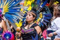 Mexico City, Mexico - October 28, 2018. Aztec dancers dancing in Zocalo Royalty Free Stock Photo