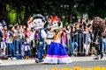 Mexico City, Mexico - October 27, 2018. Celebration of Day of Dead parade, Dia de los Muertos desfile - mask parade Royalty Free Stock Photo