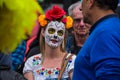 Mexico City, Mexico, ; October 26 2019: Sugar skull girl at the Day of the Dead celebration in Mexico City