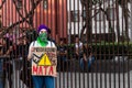 MEXICO CITY, MEXICO - 03/08/2020: Several feminist protesters participate in a protest against gender violence against women after