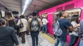 MEXICO - OCTOBER 26, 2017: Mexico City Underground Train Station with Local People Traveling. Tube, Train. Pushing Each Other